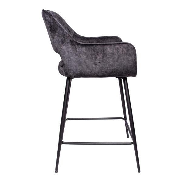 Fal LOW Velvet Anthracite Bar Stool Black Metal Le (set of 2) - Afbeelding 6