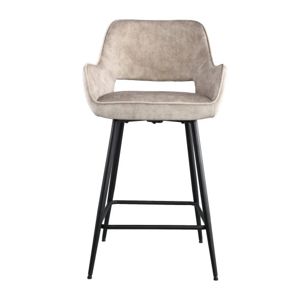 Fal LOW Velvet Khaki Bar Stool Black Metal Leg KD (set of 2) - Afbeelding 6