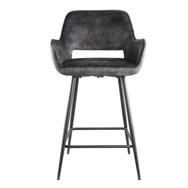 Fal LOW Velvet Anthracite Bar Stool Black Metal Le (set of 2) - Afbeelding 7