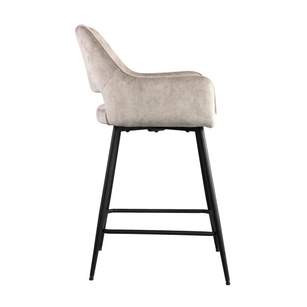 Fal LOW Velvet Khaki Bar Stool Black Metal Leg KD (set of 2) - Afbeelding 8