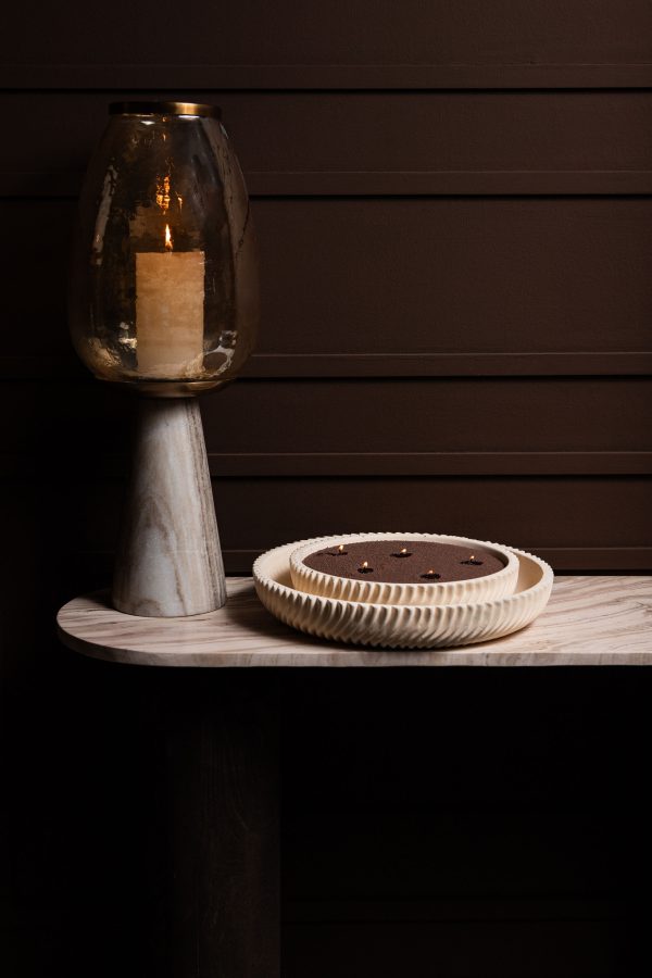 Lianna Cream cement round bowl with line pattern M - Afbeelding 2