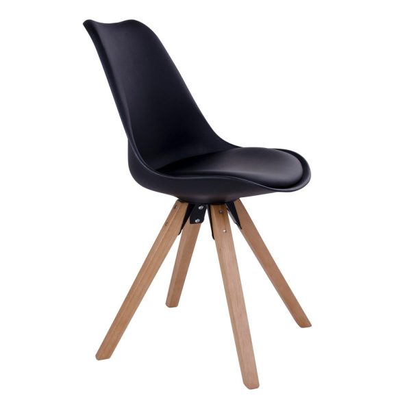 Bergen Dining Chair - Chair in black with natural wood legs (set of 2) - Afbeelding 3