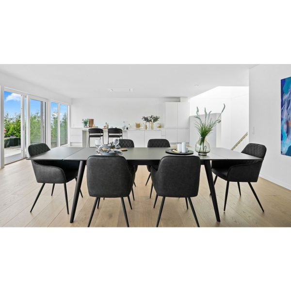 Harbo Dining Chair - Chair in dark grey PU with black legs (set of 2) - Afbeelding 2