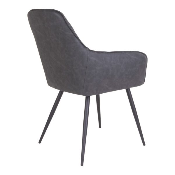 Harbo Dining Chair - Chair in dark grey PU with black legs (set of 2) - Afbeelding 4