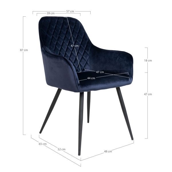 Harbo Dining Chair - Chair in blue velvet with black legs (set of 2) - Afbeelding 5