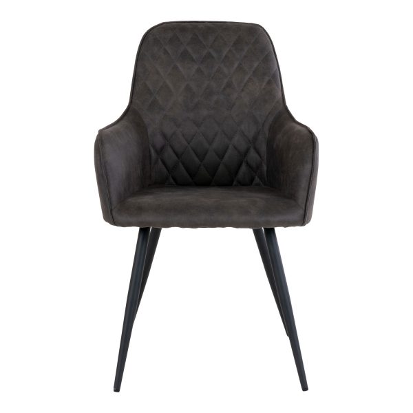 Harbo Dining Chair - Dining Chair in microfiber, dark grey with black legs, HN1229 (set of 2) - Afbeelding 2