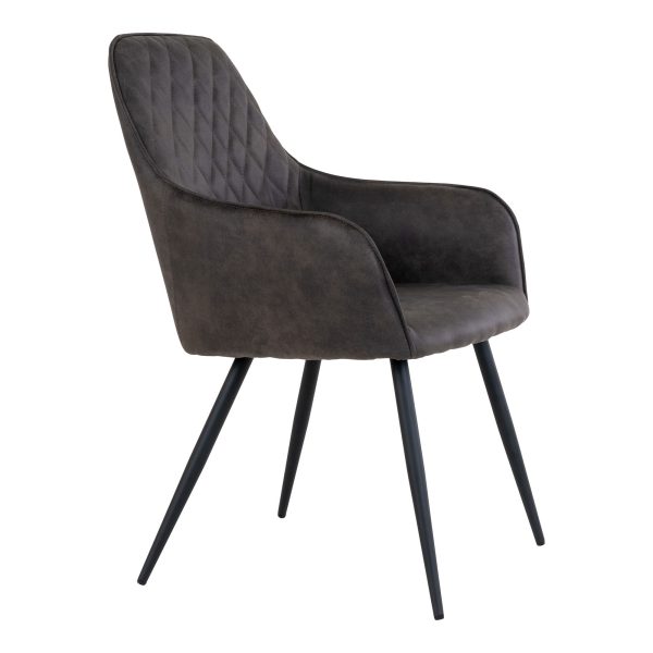 Harbo Dining Chair - Dining Chair in microfiber, dark grey with black legs, HN1229 (set of 2) - Afbeelding 3