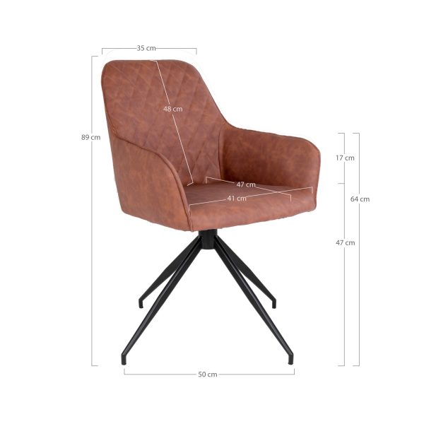 Harbo Dining Chair with Swivel - Chair with swivel in vintage brown PU with black legs HN1220 - Afbeelding 3