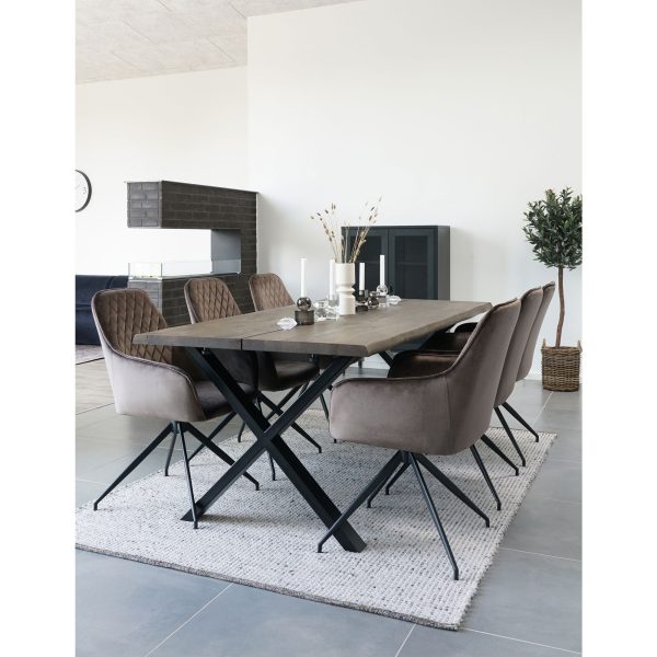 Harbo Dining Chair with Swivel - Chair with swivel in mushroom velvet with black legs HN1208 - Afbeelding 2