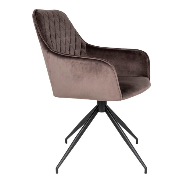 Harbo Dining Chair with Swivel - Chair with swivel in mushroom velvet with black legs HN1208 - Afbeelding 4