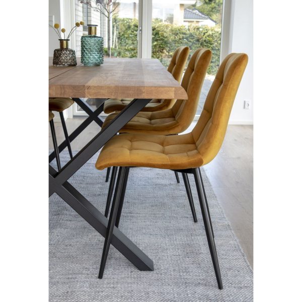 Middelfart Dining Chair - Chair in mustard yellow velvet with black legs (set of 2) - Afbeelding 2