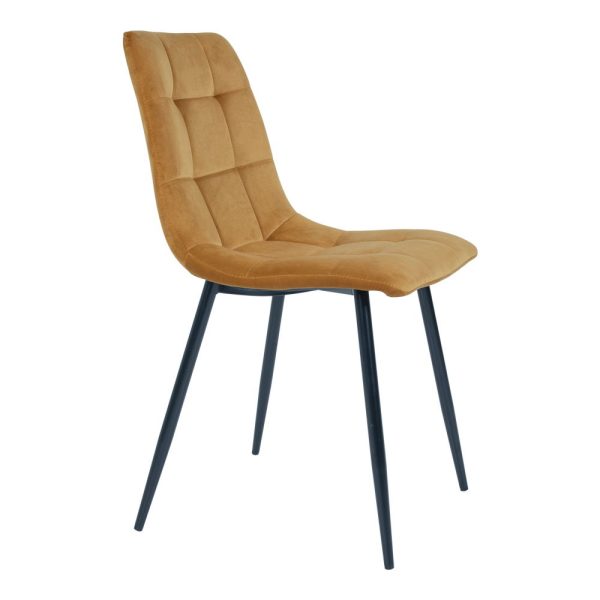 Middelfart Dining Chair - Chair in mustard yellow velvet with black legs (set of 2) - Afbeelding 4