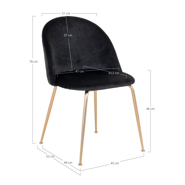 Geneve Dining Chair - Chair in black velvet with legs in brass look (set of 2) - Afbeelding 5