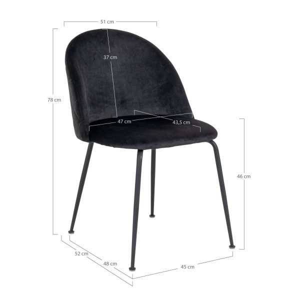 Geneve Dining Chair - Chair in black velvet with black legs (set of 2) - Afbeelding 5