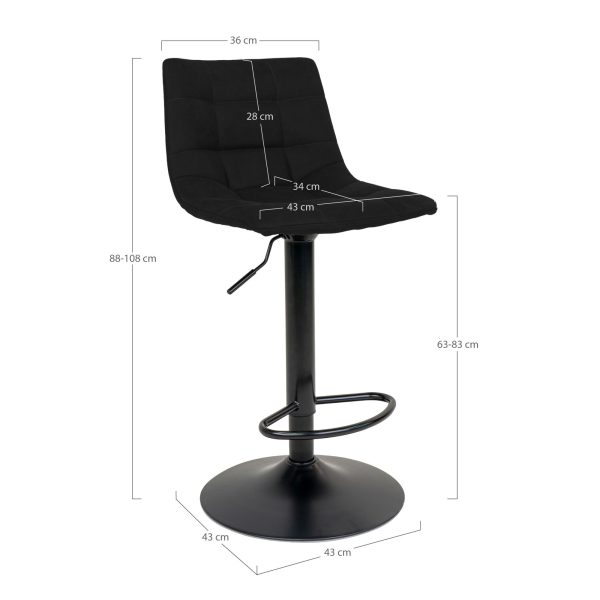 Middelfart Bar Chair - Bar chair in black velvet with black legs (set of 2) - Afbeelding 5