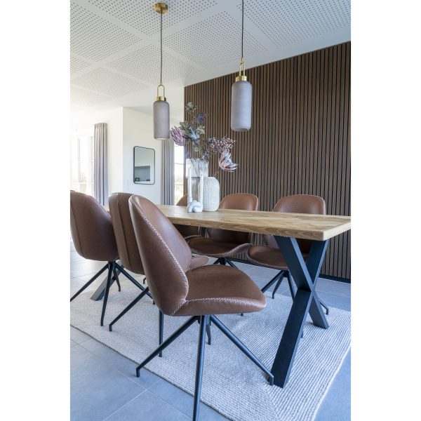 Monte Carlo Dining Chair with Swivel - Dining Chair in PU with Swivel, vintage brown with black legs (set of 2) - Afbeelding 2