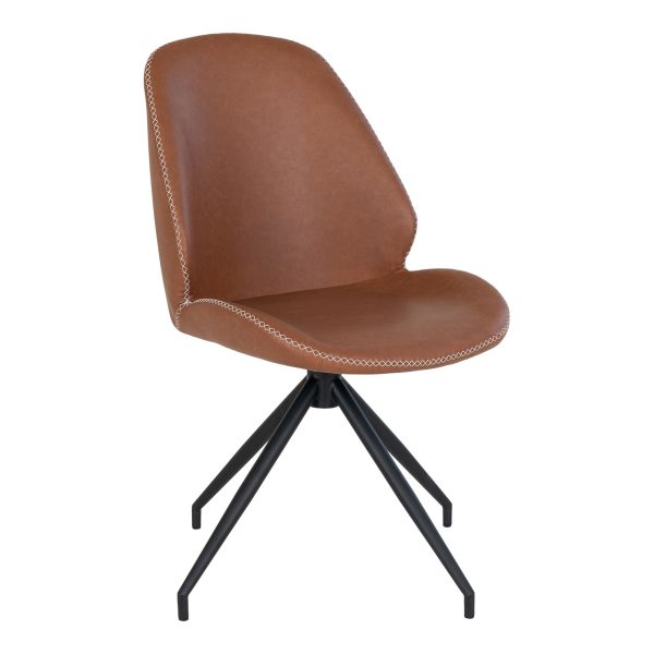 Monte Carlo Dining Chair with Swivel - Dining Chair in PU with Swivel, vintage brown with black legs (set of 2) - Afbeelding 3