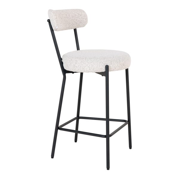 Badalona Counter Chair - Bar Stool, white bouclé with black legs, HN1270 - Afbeelding 3