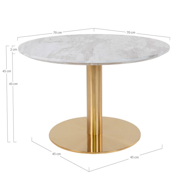 Bolzano Coffee Table - Coffee table with top in marble look and brass base Ã¸70x45cm - Afbeelding 5