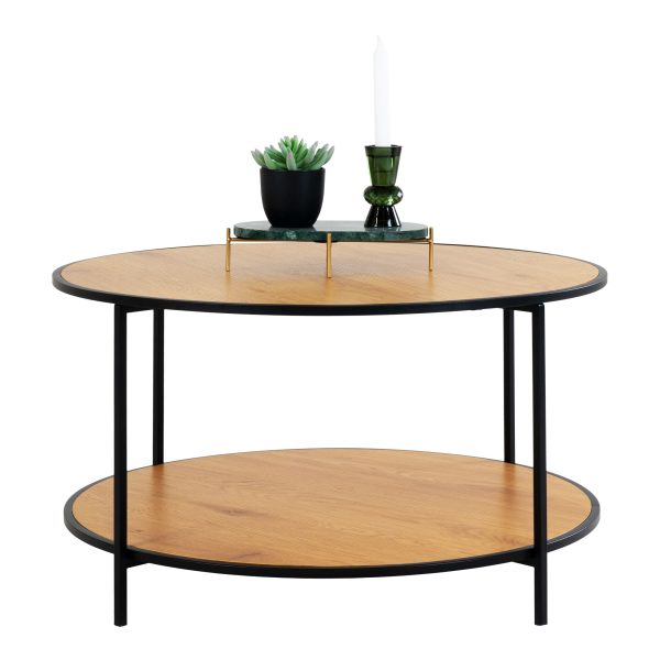 Vita Coffee Table - Round coffee table with black frame and oak look tops Ã˜80x45 cm