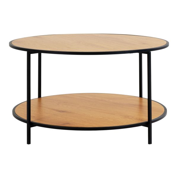 Vita Coffee Table - Round coffee table with black frame and oak look tops Ã˜80x45 cm - Afbeelding 3