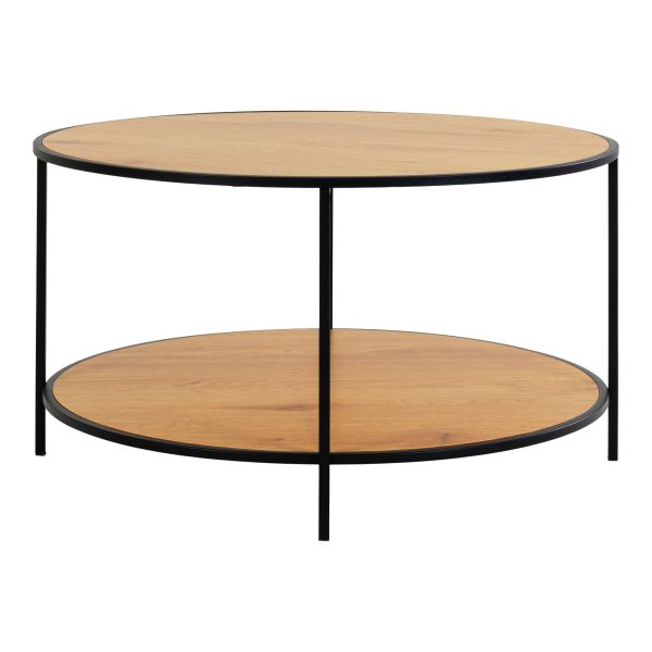 Vita Coffee Table - Round coffee table with black frame and oak look tops Ã˜80x45 cm - Afbeelding 4