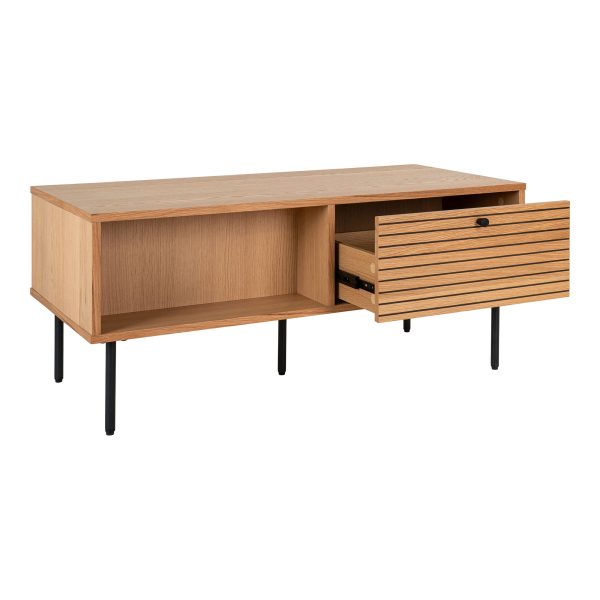 Kyoto Coffee Table - Coffee Table, oak veneer, black metal legs, 2 drawers 50x100x45 cm - Afbeelding 2