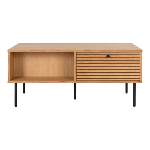 Kyoto Coffee Table - Coffee Table, oak veneer, black metal legs, 2 drawers 50x100x45 cm - Afbeelding 3