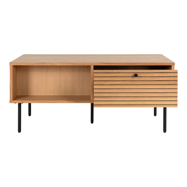 Kyoto Coffee Table - Coffee Table, oak veneer, black metal legs, 2 drawers 50x100x45 cm - Afbeelding 4