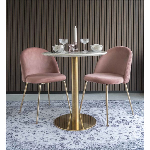 Bolzano Dining Table - Dining table with top in marble look and base in brass look Ã¸70x75cm - Afbeelding 2