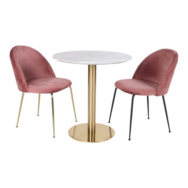 Bolzano Dining Table - Dining table with top in marble look and base in brass look Ã¸70x75cm - Afbeelding 5
