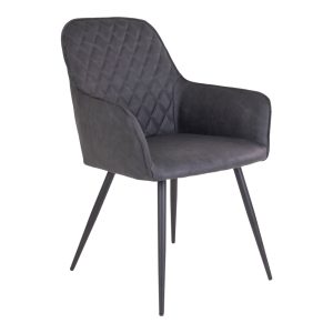 Harbo Dining Chair - Chair in dark grey PU with black legs (set of 2)