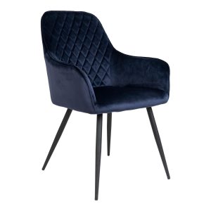 Harbo Dining Chair - Chair in blue velvet with black legs (set of 2)
