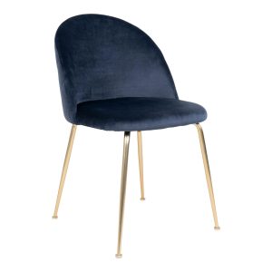 Geneve Dining Chair - Chair blue in velvet with legs in brass look (set of 2)
