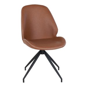 Monte Carlo Dining Chair with Swivel - Dining Chair in PU with Swivel, vintage brown with black legs (set of 2)