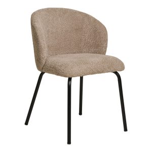 Dining chair, beige bouclé with black legs, HN1266 (set of 2)