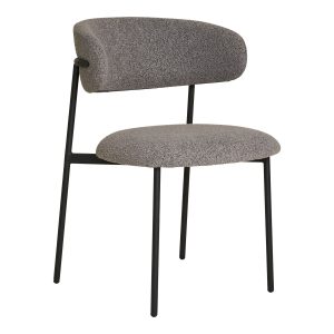 Dining chair, bouclé, light grey with black legs, HN1268 (set of 2)