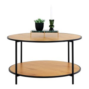 Vita Coffee Table - Round coffee table with black frame and oak look tops Ã˜80x45 cm